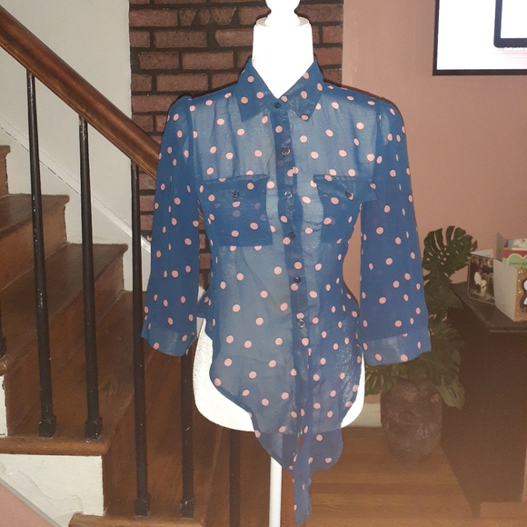 Only You Blue & Pink Polka Dot Blouse - Picture 2 of 5